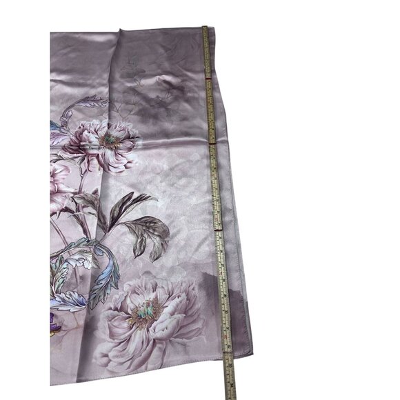 Elegant Floral Silk Scarf In Pastel Lavender & Pink Tones 170cm X 50cm - Picture 6 of 7